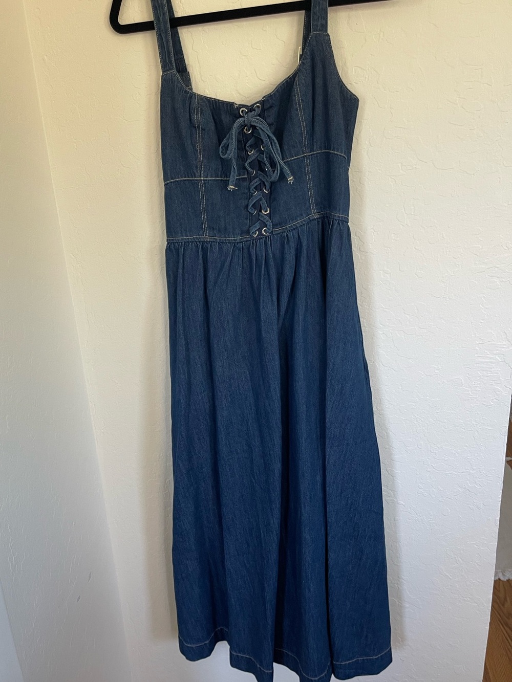 Blu Pepper Denim Lace-Up Bodice Midi Dress - Women size Small - Picture 2 of 6